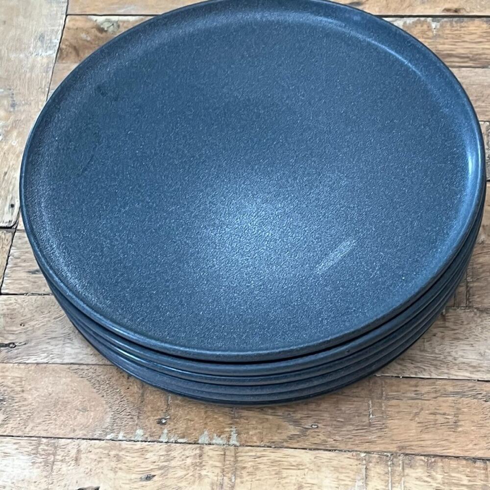 6 Crate & Barrel Wren Stoneware Dinner Plates Matte Dark Gray Charcoal 11”